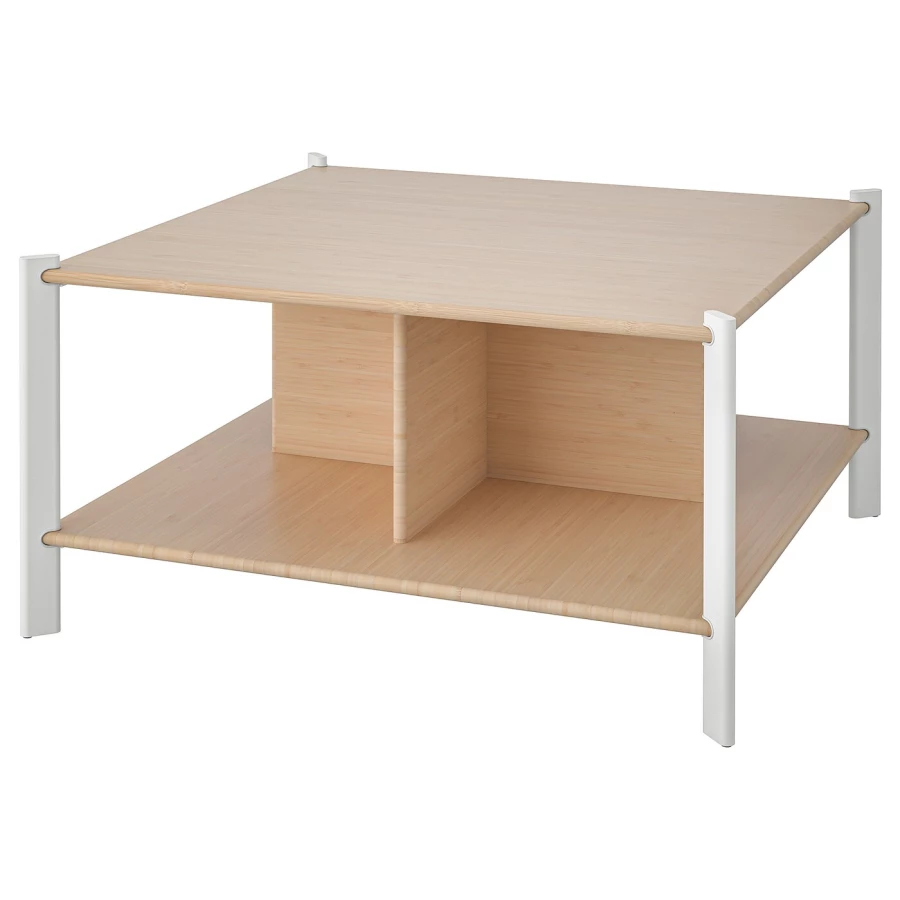Журнальный стол - IKEA ИКЕА JÄTTESTA, 80х80х41 см, белый/светлый бамбук (изображение №1)