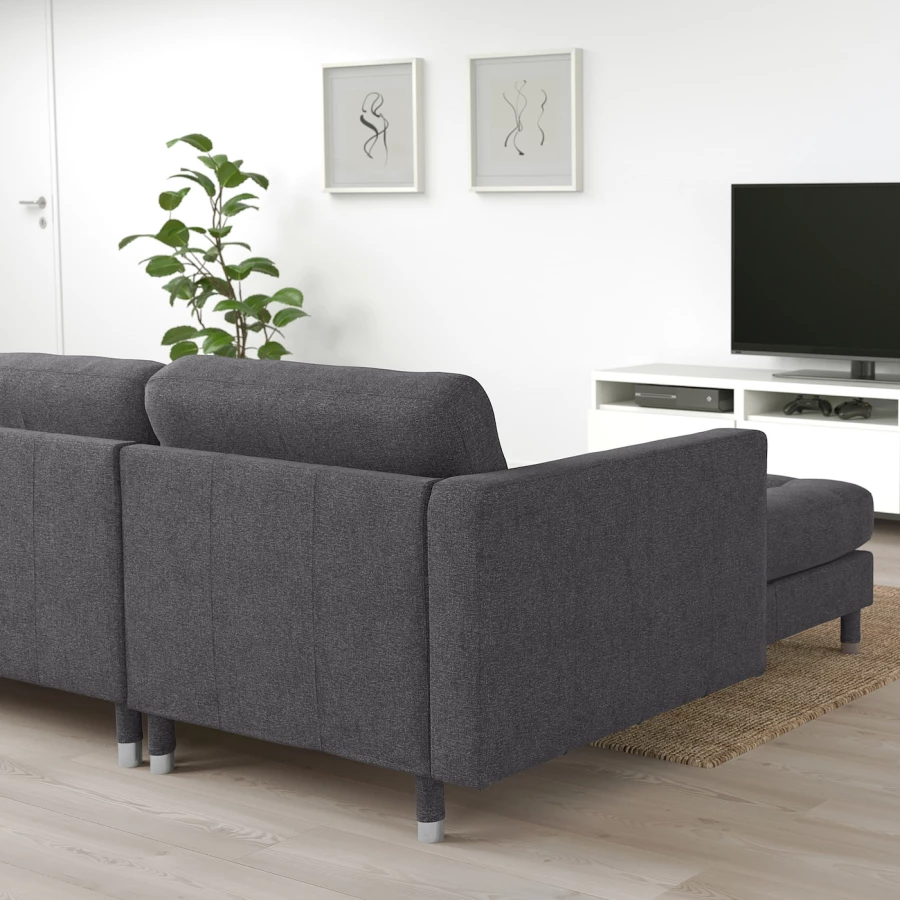 3-местный диван с шезлонгом - IKEA LANDSKRONA, 89x240см, темно-серый/серебристый, ЛАНДСКРУНА ИКЕА (изображение №3)