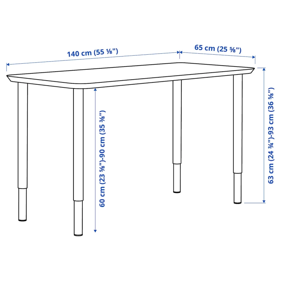 Письменный стол - IKEA ANFALLARE/OLOV, 140х65х63-93 см, бамбук/черный, АНФАЛЛАРЕ/ОЛОВ ИКЕА (изображение №4)