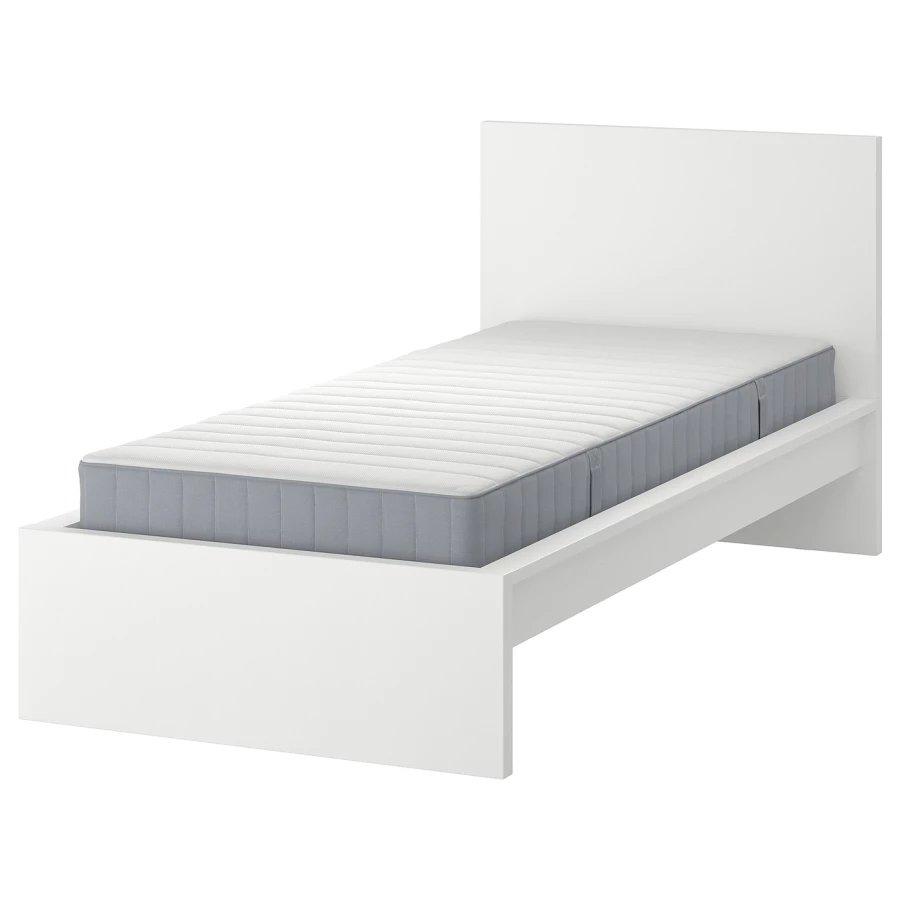 Кровать - IKEA MALM, 200х120 см, матрас средне-жесткий, белый, МАЛЬМ ИКЕА (изображение №1)
