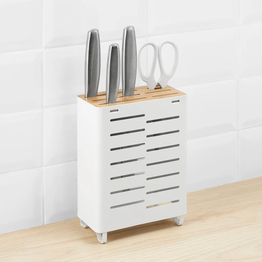 Подставка для ножей - IKEA AVSTEG, 9х17х23 см, бамбук/белый, АВСТЕГ ИКЕА (изображение №5)
