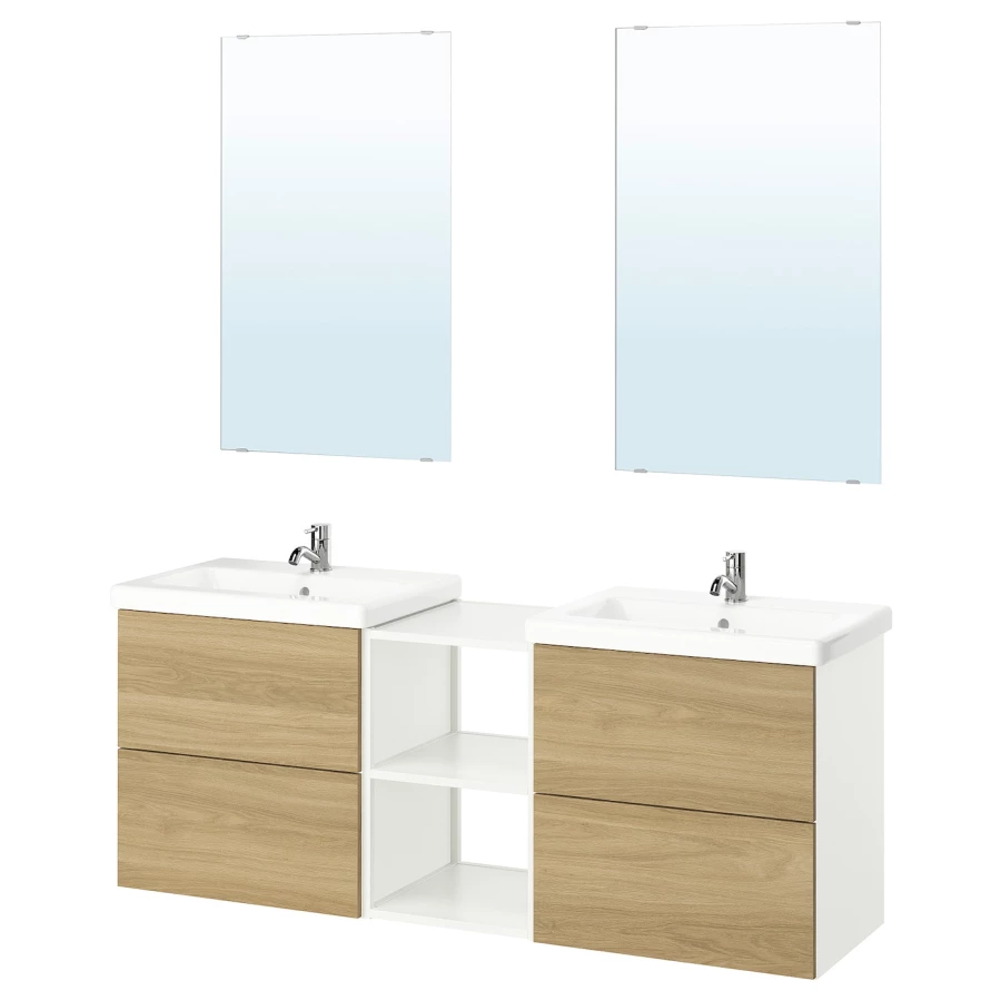 Комбинация для ванной - IKEA ENHET, 164х43х65 см, белый/имитация дуба, ЭНХЕТ ИКЕА (изображение №1)