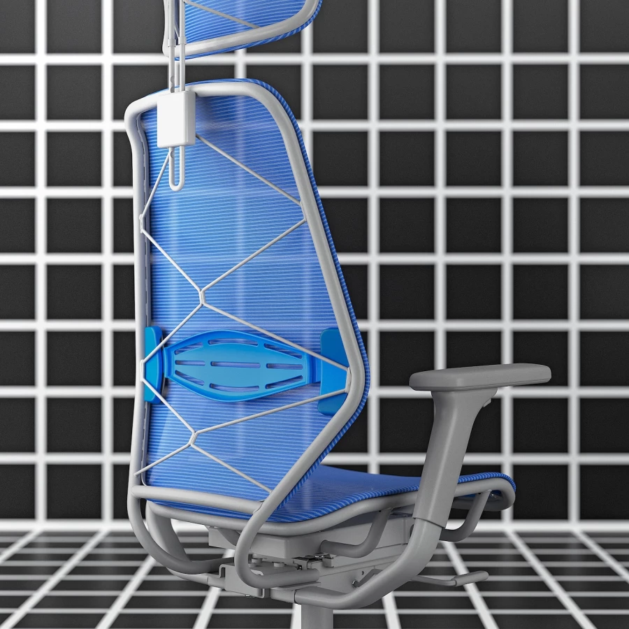 Игровое/офисное кресло - IKEA STYRSPEL, 71х119/142 см, синий/светло-серый, СТИРСПЕЛЬ ИКЕА (изображение №3)