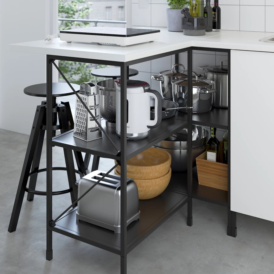 Угловая кухня -  ENHET  IKEA/ ЭНХЕТ ИКЕА, 245х150 см, белый/черный (изображение №10)