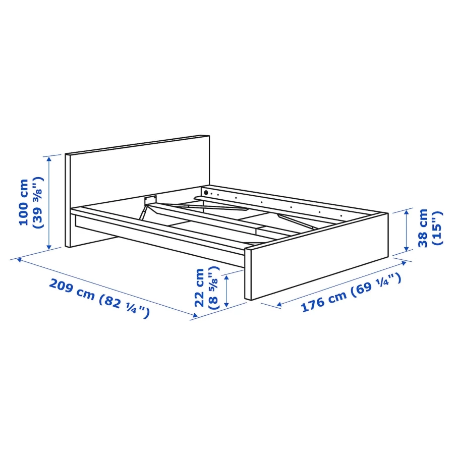 Кровать - IKEA MALM, 200х160 см, матрас средней жесткости, черный, МАЛЬМ ИКЕА (изображение №12)