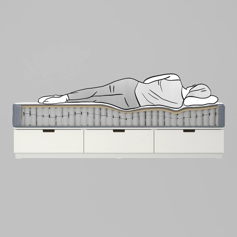Каркас кровати с ящиком для хранения и матрасом - IKEA NORDLI, 200х140 см, матрас жесткий, белый, НОРДЛИ ИКЕА (изображение №12)