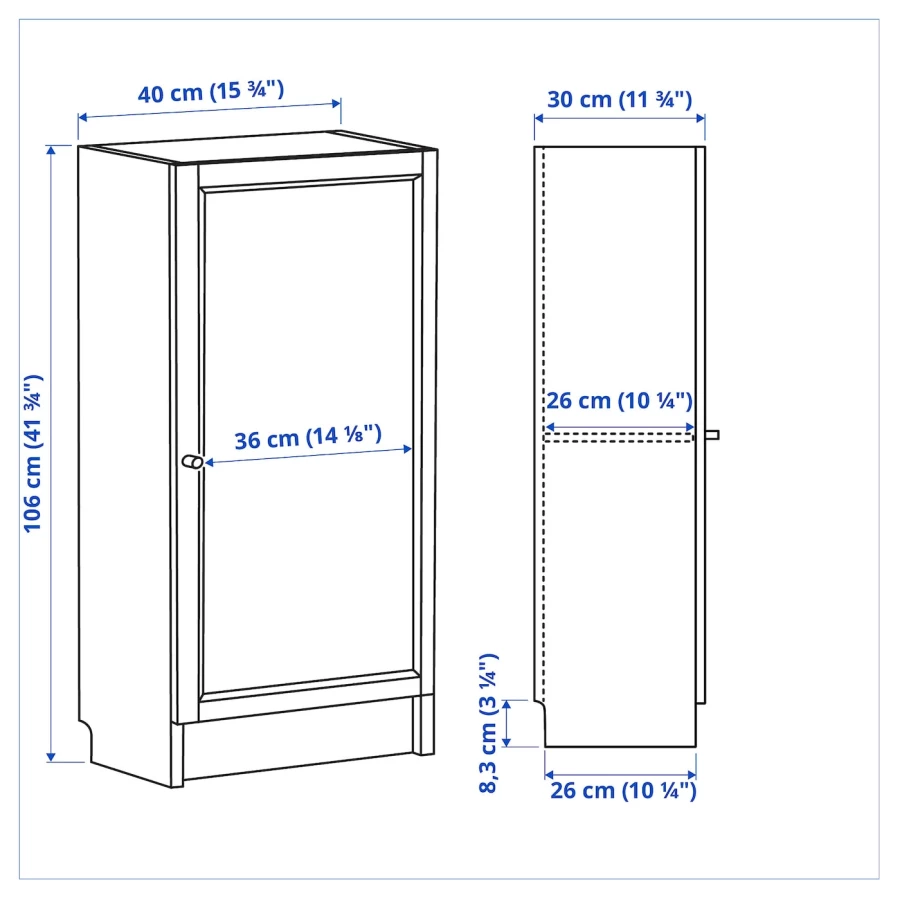Книжный шкаф с дверцей - BILLY/OXBERG IKEA/ БИЛЛИ/ОКСБЕРГ ИКЕА, 30х40х106 см, белый (изображение №4)