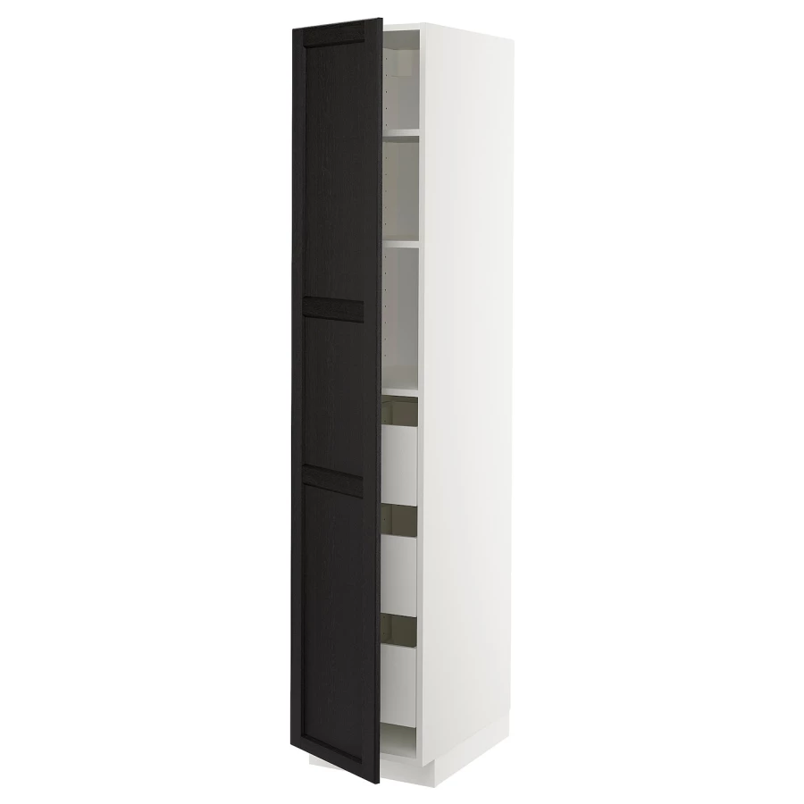 Высокий шкаф с ящиками - IKEA METOD/MAXIMERA/МЕТОД/МАКСИМЕРА ИКЕА, 200х60х40 см, черный/белый (изображение №1)