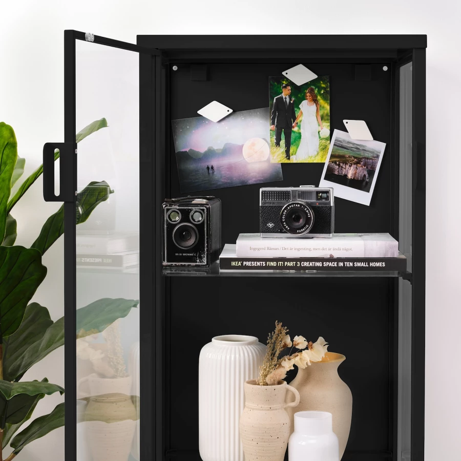 Шкаф со стеклянными дверцами  - RUDSTA IKEA/ РУДСТА ИКЕА, 42x37x155 см, черный/прозрачный (изображение №3)
