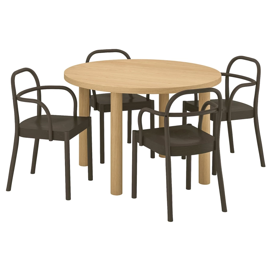 Стол и 4 стула с подлокотниками-IKEA  STOCKHOLM 2025 / SKANSNÄS/СТОКГОЛЬМ 2025/СКАНСНАС ИКЕА,115 cm,коричневый (изображение №1)