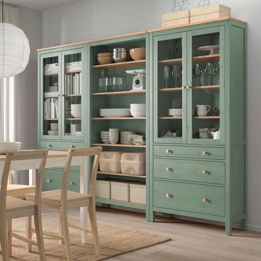 Комбинация для хранения - IKEA HEMNES/ ХЕМНЕС ИКЕА, 270x197 см, серо-зеленый/светло-коричневая морилка (изображение №2)