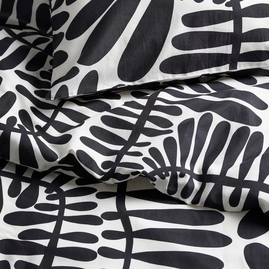 Пододеяльник и наволочка - MAJSMOTT IKEA/ МАЙСМОТТ  ИКЕА, 200/150/50 см, черный/белый (изображение №3)