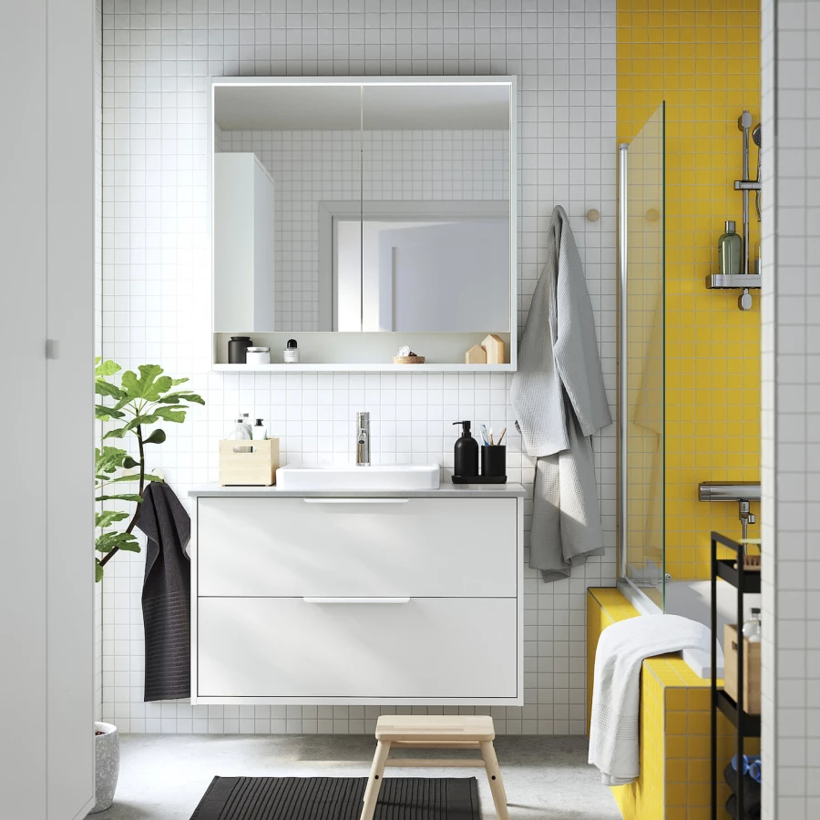 Тумба для ванной  - HAVBÄCK / ORRSJÖN/  HAVBАCK / ORRSJОN IKEA/ХАВБЕК / ОРРДЖЕН ИКЕА, 71х102 см, белый/серый (изображение №2)
