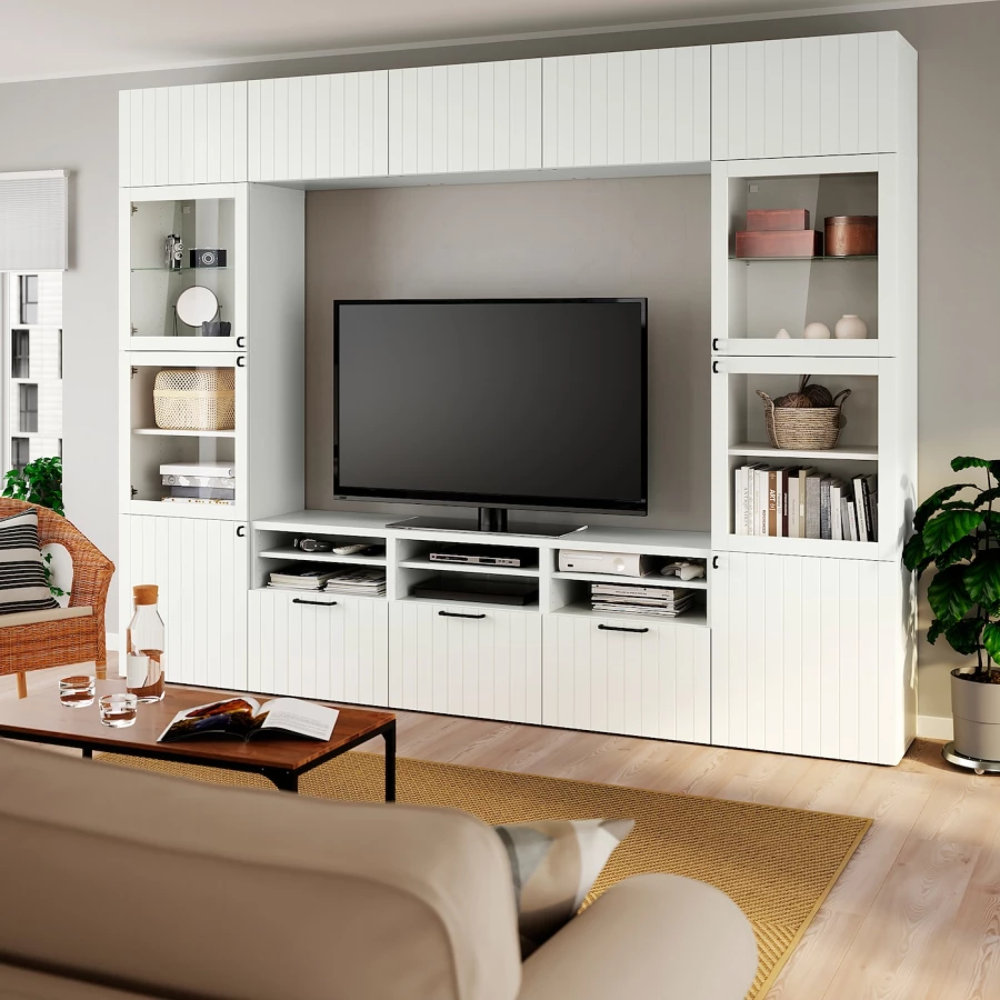 Комбинация для хранения ТВ - IKEA BESTÅ/BESTA, 231x42x300см, белый, БЕСТО ИКЕА (изображение №4)