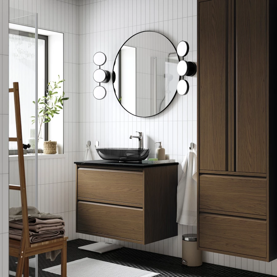 Тумба для ванной - ÄNGSJÖN / OXMYREN  /АNGSJОN/ IKEA/ ЭНГСЬЕН / ОКСМИРЕН ИКЕА,  82х77 см , черный/коричневый (изображение №2)