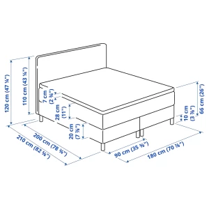 Континентальная кровать - IKEA DUNVIK, 210х180х120 см, черный, ДУНВИК ИКЕА