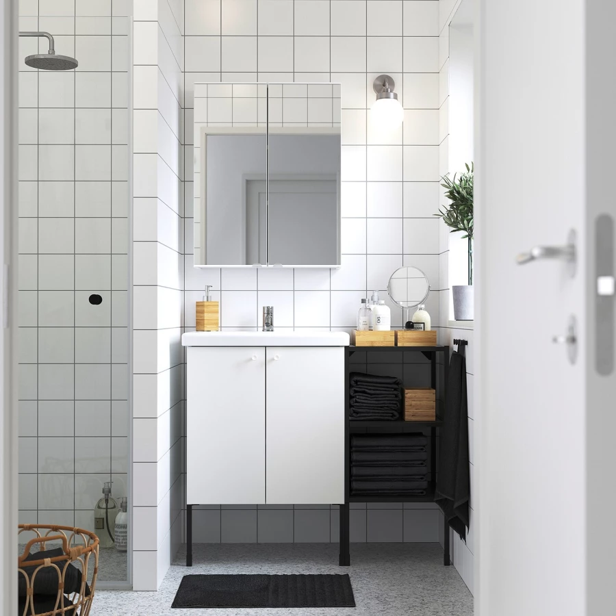 Комбинация для ванной - IKEA ENHET/TVÄLLEN/TVALLEN, 102х43х87 см, белый/антрацит, ЭНХЕТ/ТВЭЛЛЕН ИКЕА (изображение №2)