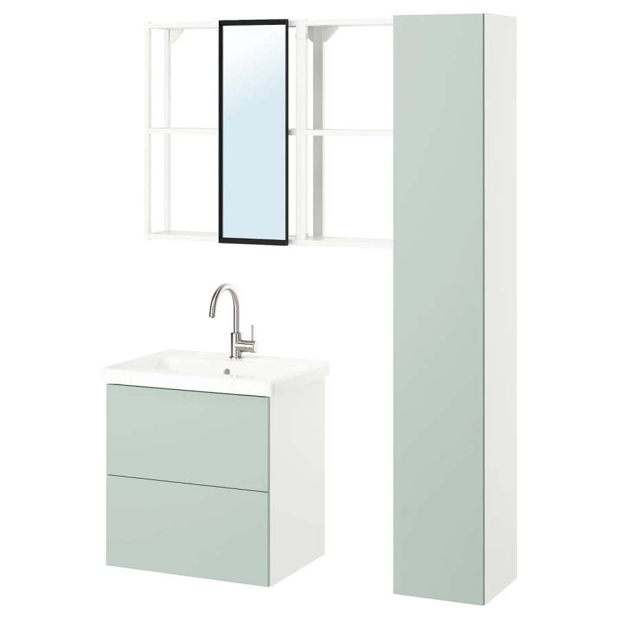 Комбинация для ванной - IKEA ENHET, 64х43х65 см, белый/серо-зеленый, ЭНХЕТ ИКЕА (изображение №1)