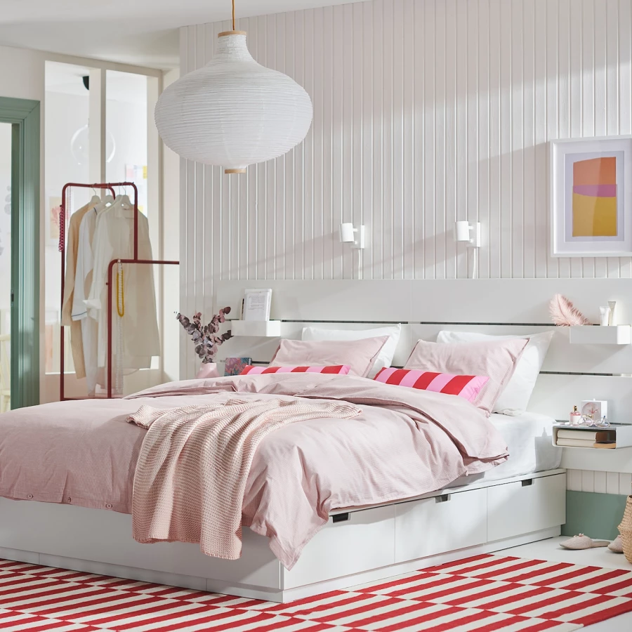 Каркас кровати с контейнером и матрасом - IKEA NORDLI, 140х200 см, жесткий матрас, белый, НОРДЛИ ИКЕА (изображение №4)