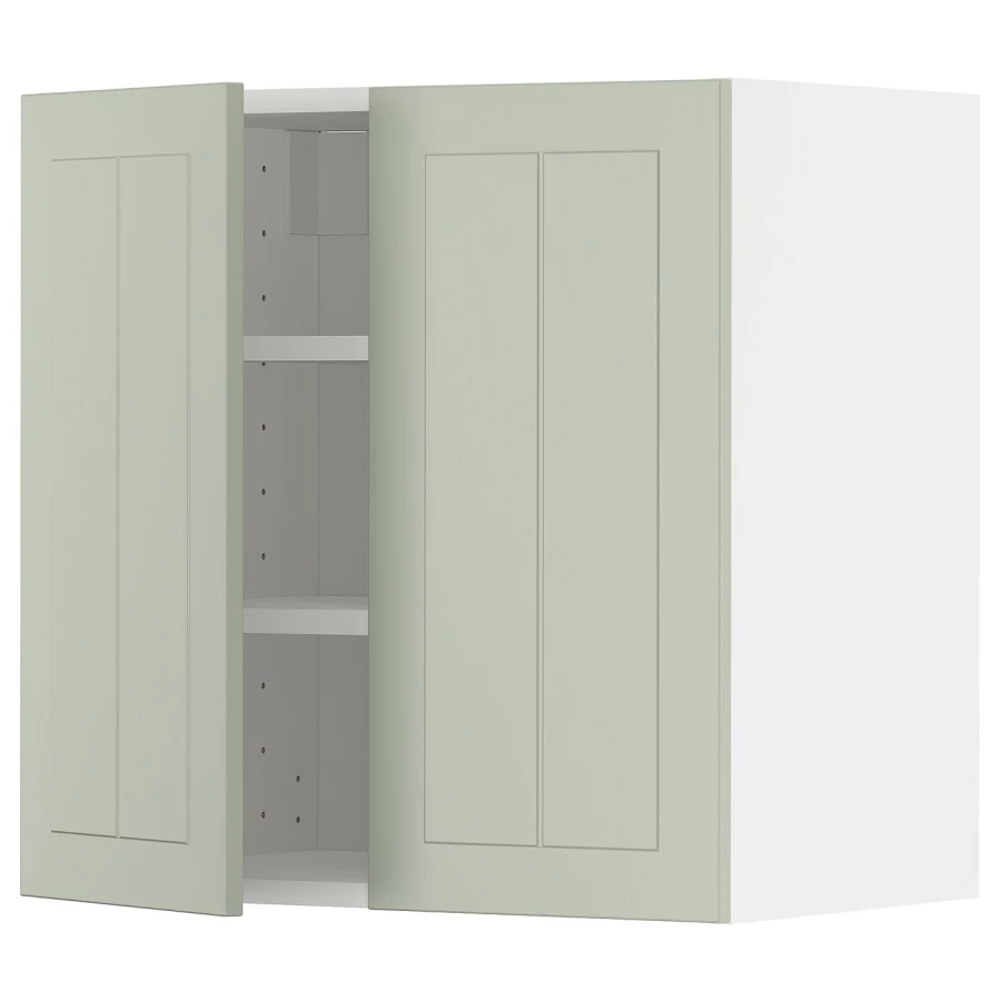 Навесной шкаф с полкой - METOD IKEA/ МЕТОД ИКЕА, 60х60 см, белый/зеленый (изображение №1)