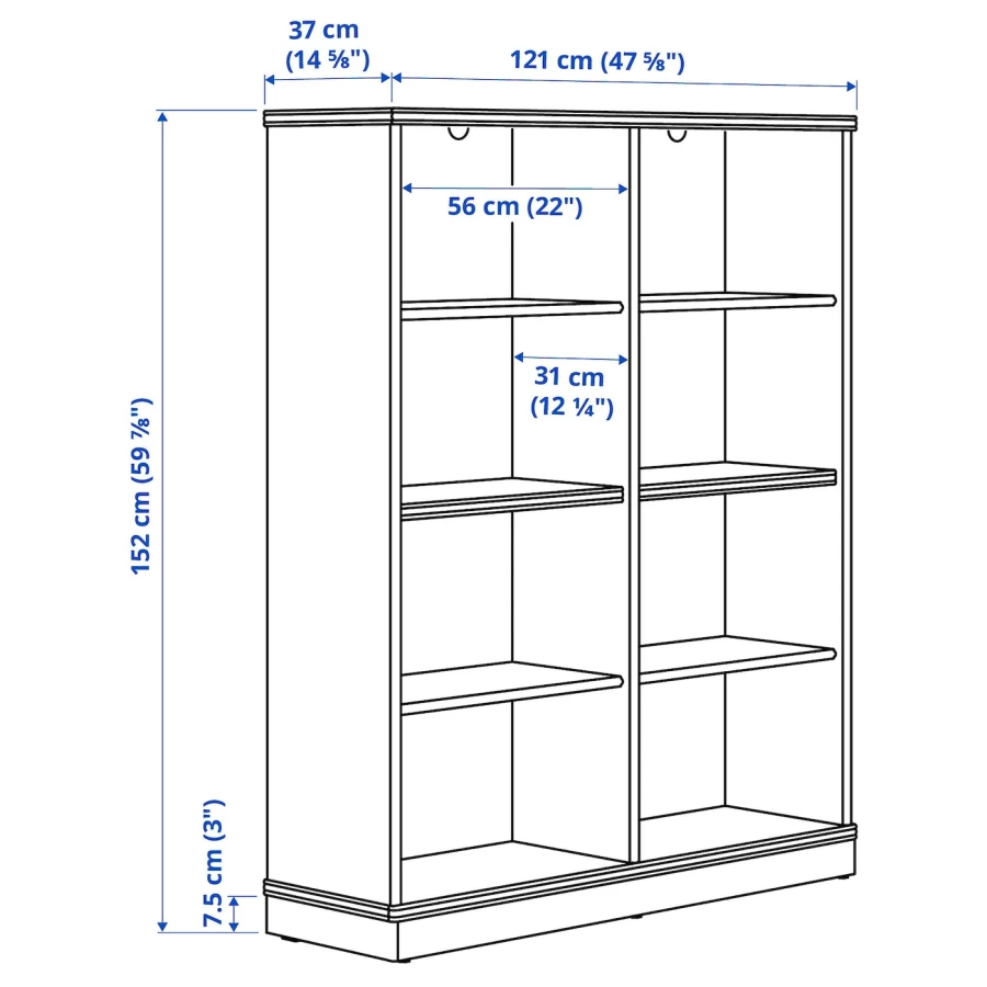 Шкаф для хранения  - LANESUND IKEA/ ЛАНЕСУНД ИКЕА, 242x37x152 см, коричневый/прозрачный (изображение №3)