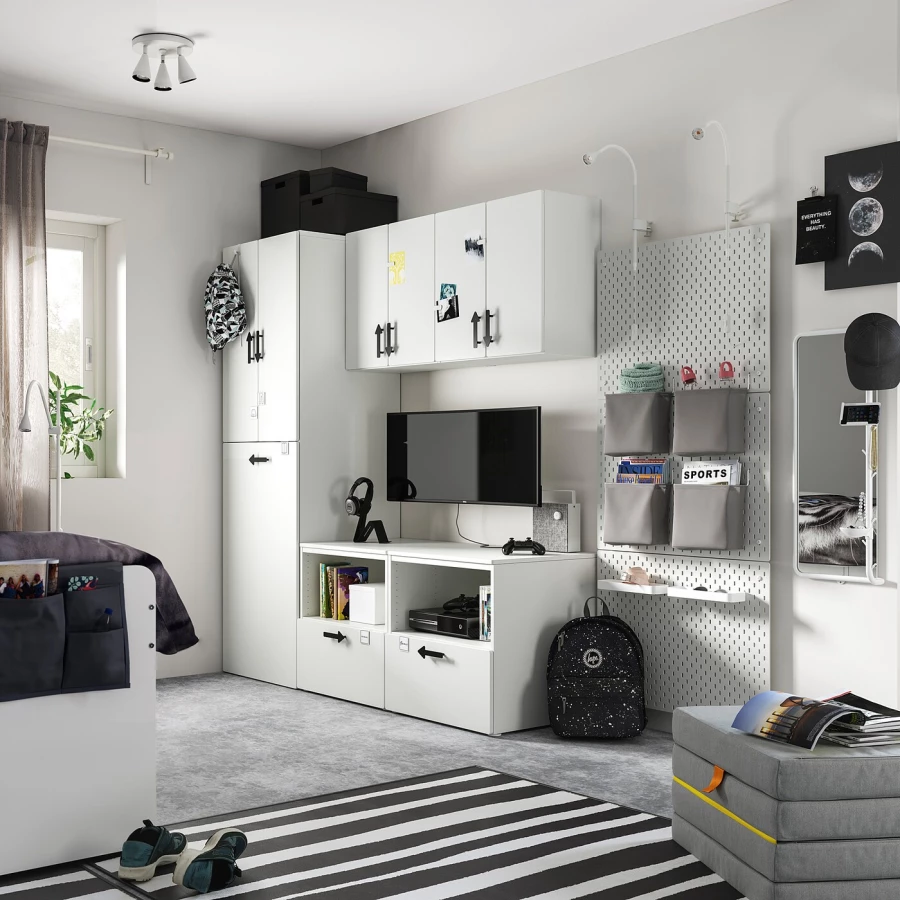 Детская гардеробная комбинация - IKEA PLATSA SMÅSTAD/SMASTAD, 196x57x180см, белый, ПЛАТСА СМОСТАД ИКЕА (изображение №2)