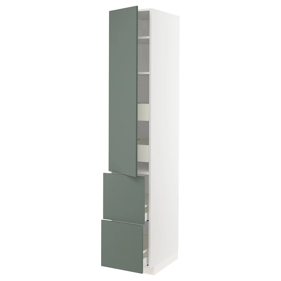 Высокий шкаф с ящиками - IKEA METOD/MAXIMERA/МЕТОД/МАКСИМЕРА ИКЕА, 220х60х40 см, белый/серо-зеленый (изображение №1)
