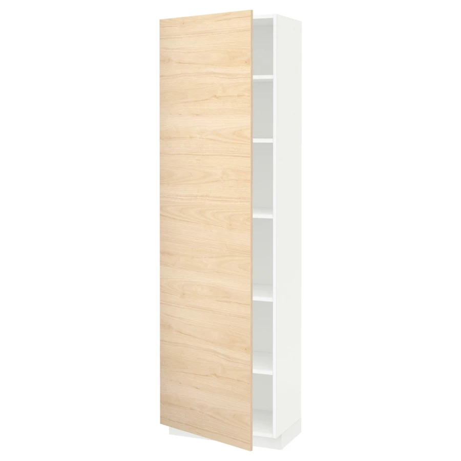 Высокий кухонный шкаф с полками - IKEA METOD/МЕТОД ИКЕА, 200х37х60 см, белый/под беленый дуб (изображение №1)