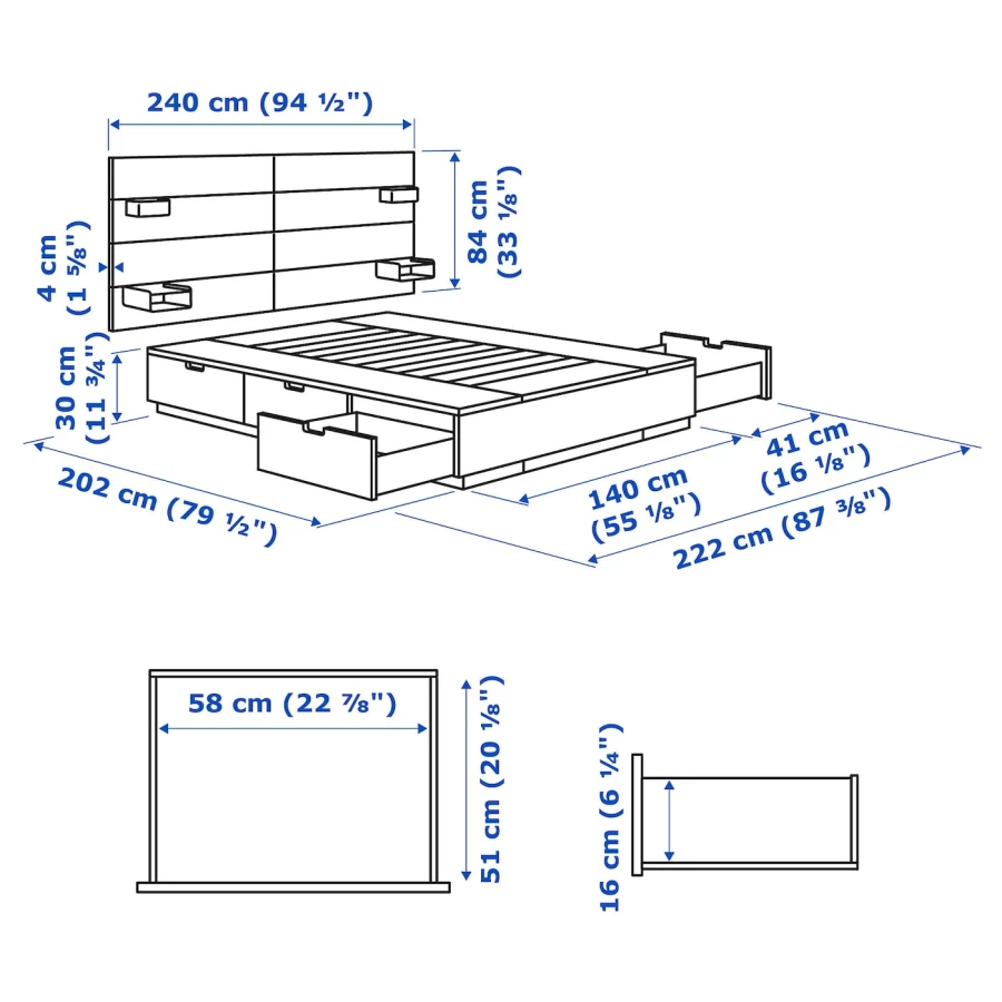 Каркас кровати с ящиком для хранения - IKEA NORDLI, 200х140 см, черный, НОРДЛИ ИКЕА (изображение №8)