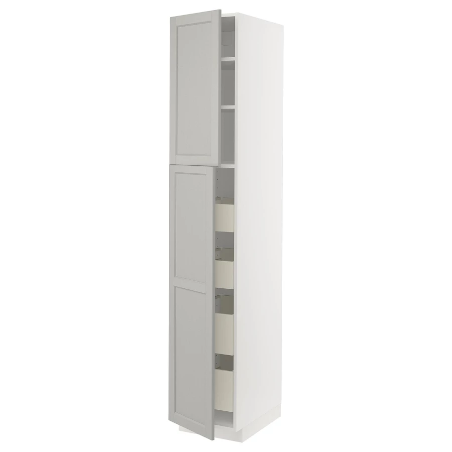 Высокий шкаф - IKEA METOD/MAXIMERA/МЕТОД/МАКСИМЕРА ИКЕА, 220х60х40 см, белый/серый (изображение №1)