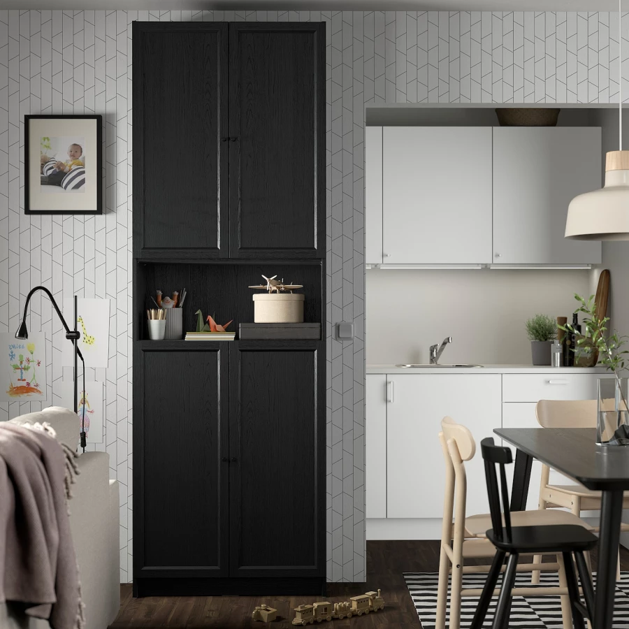 Книжный шкаф -  BILLY / OXBERG IKEA/ БИЛЛИ/ ОКСБЕРГ ИКЕА, 80х30х237 см,черный (изображение №3)