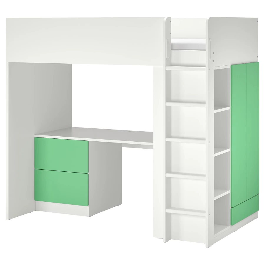 Кровать двухъярусная - IKEA SMÅSTAD/SMASTAD/СМОСТАД ИКЕА, 90x200 см, белый/зеленый (изображение №1)