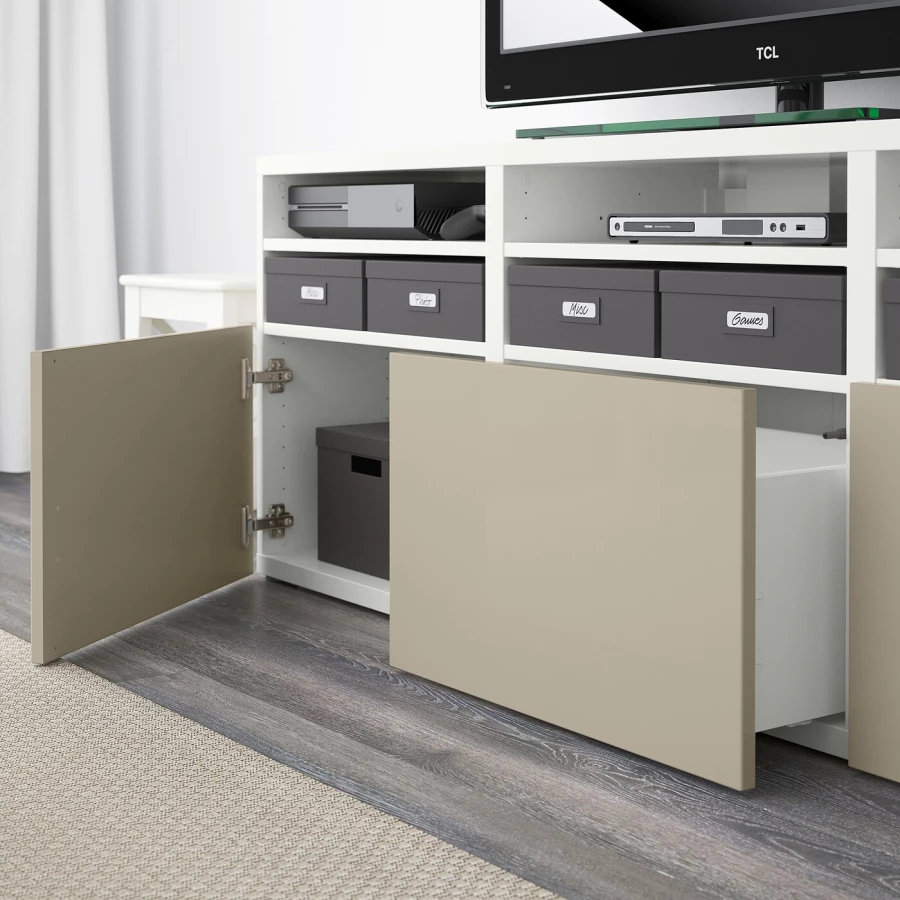 Комбинация для хранения ТВ - IKEA BESTÅ/BESTA, 192x42x180см, белый, БЕСТО ИКЕА (изображение №8)