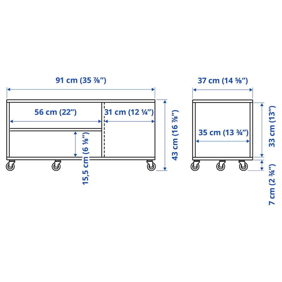Журнальный стол на колесиках - IKEA ИКЕА VIHALS, 91х37х43 см, белый (изображение №7)
