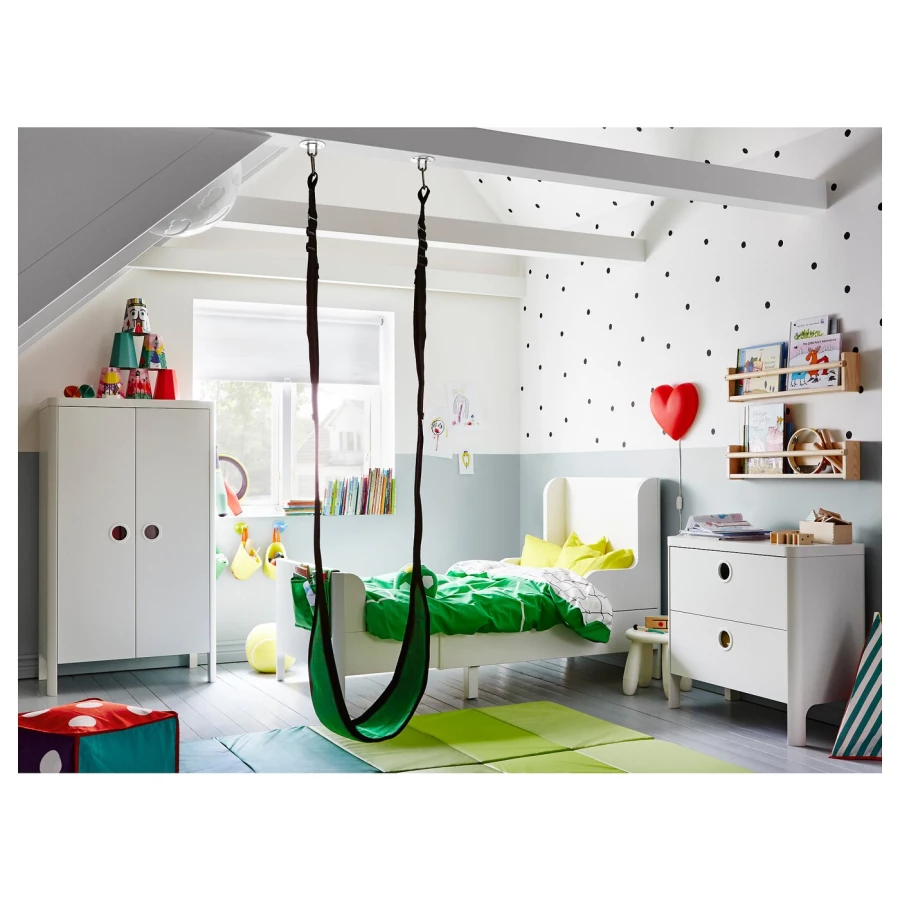 Кровать одноярусная - IKEA BUSUNGE/БУСУНГЕ ИКЕА, 80x200 см, белый (изображение №7)