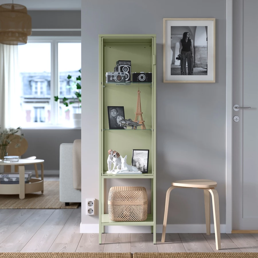 Шкаф со стеклянными дверцами  - RUDSTA IKEA/ РУДСТА ИКЕА, 42x37x155 см, светло-зелёный/прозрачный (изображение №2)