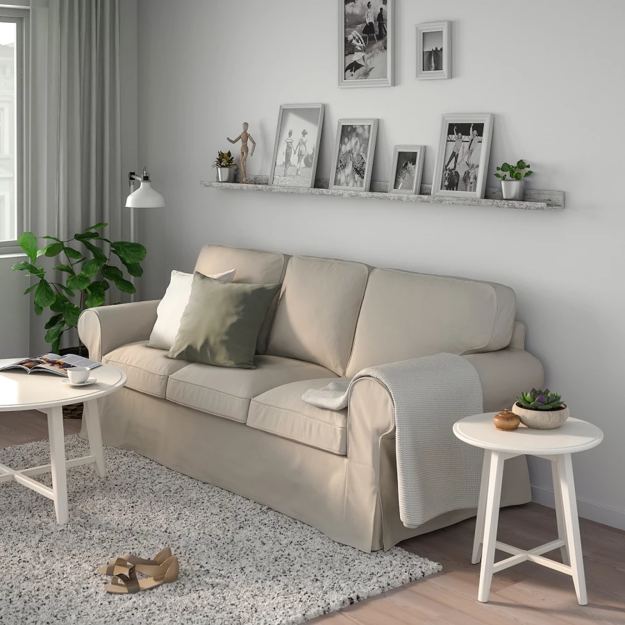 Полка для картин - MOSSLANDA IKEA/ МОССЛЭНДА ИКЕА, 115х12 см, белый/коричневый (изображение №3)
