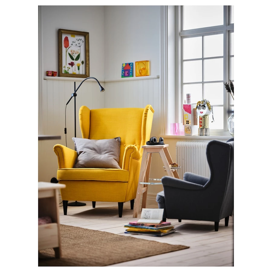 Кресло с подголовником - IKEA STRANDMON, 82х96х101 см, желтый, СТРАНДМОН ИКЕА (изображение №4)