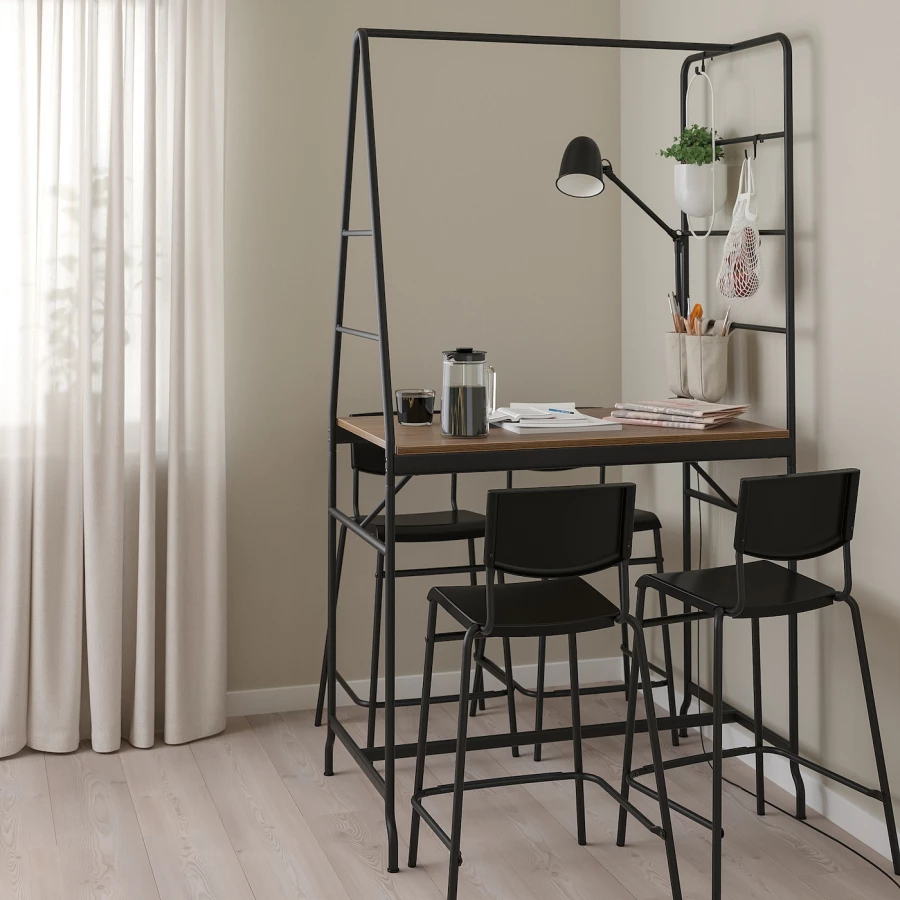 Комплект барного стола и барных стульев - HÅVERUD/HАVERUD/STIG IKEA, ХОВЕРЮД/СТИГ ИКЕА, 192/93х105Х66 см, смёрный/коричневый (изображение №2)