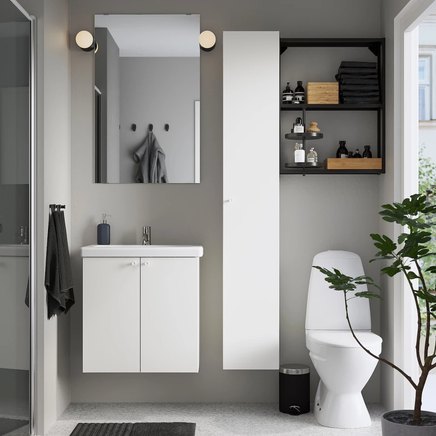 Комбинация для ванной - IKEA ENHET, 64х43х65 см, белый/антрацит, ЭНХЕТ ИКЕА (изображение №2)