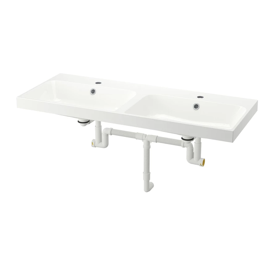 Двойная раковина с сифоном - IKEA BACKSJÖN/BACKSJON, 120х48 см, белый, БЭКСЬЕН ИКЕА (изображение №1)