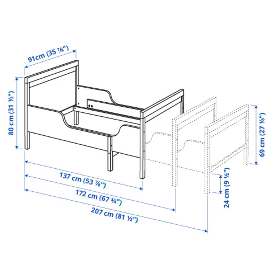 Кровать одноярусная - IKEA SUNDVIK/LURÖY/LURОY/СУНДВИК/ЛУРОЙ ИКЕА  , 80x200 см, белый (изображение №4)