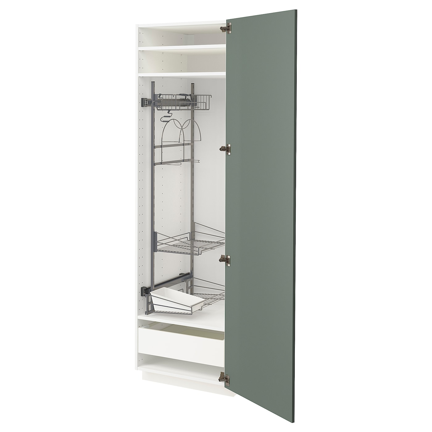 Высокий шкаф/бытовой - IKEA METOD/MAXIMERA/МЕТОД/МАКСИМЕРА ИКЕА, 200х60х60 см, белый/серо-зеленый