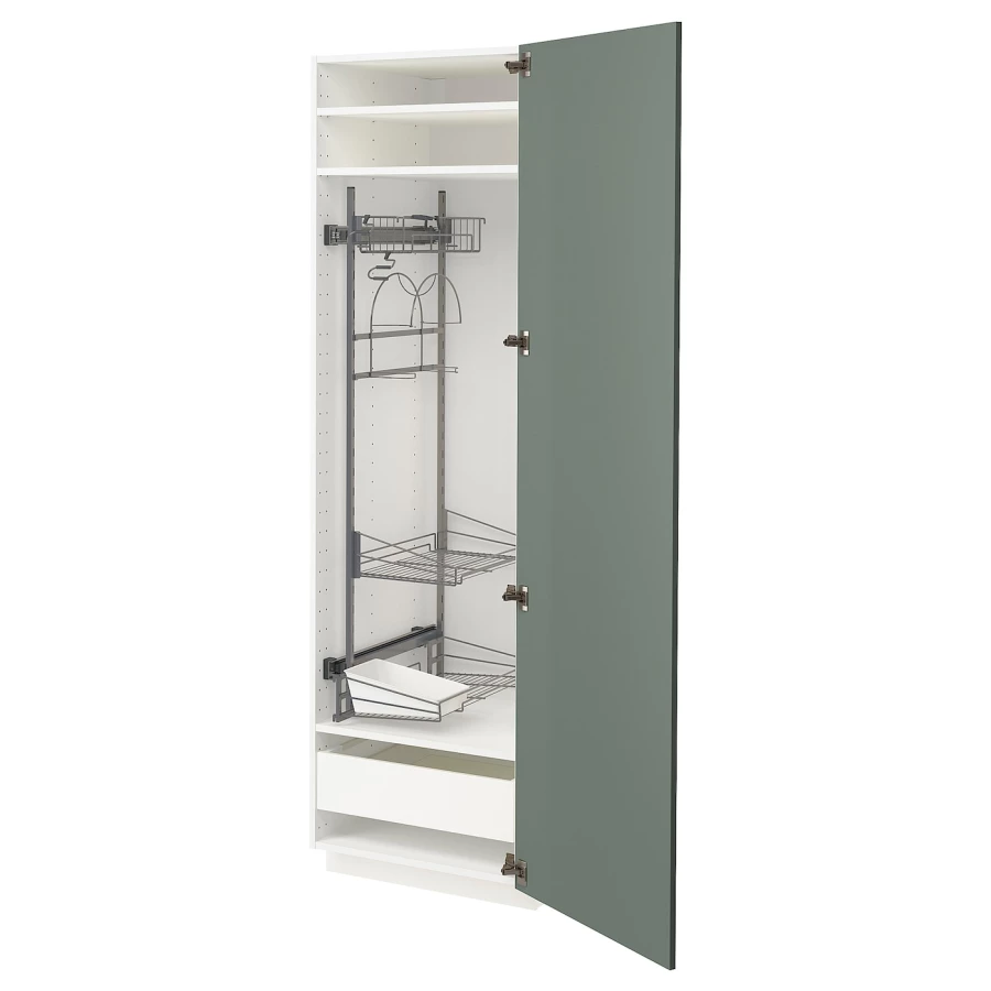 Высокий шкаф/бытовой - IKEA METOD/MAXIMERA/МЕТОД/МАКСИМЕРА ИКЕА, 200х60х60 см, белый/серо-зеленый (изображение №1)