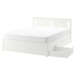 Каркас кровати с 4 ящиками для хранения - IKEA SONGESAND, 207х153 см, белый, СОНГЕСАНД ИКЕА