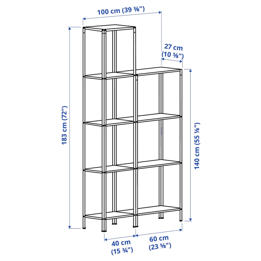 Стеллаж - IKEA HYLLIS, 100х27х183 см, оцинкованная сталь, ХИЛЛИС ИКЕА (изображение №6)