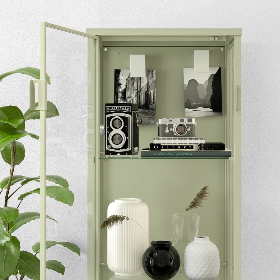 Шкаф со стеклянными дверцами  - RUDSTA IKEA/ РУДСТА ИКЕА, 42x37x155 см, светло-зелёный/прозрачный (изображение №3)