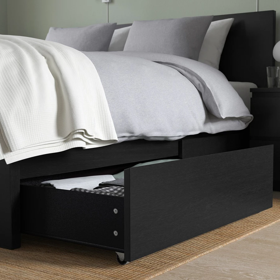 Каркас кровати с 4 ящиками для хранения - IKEA MALM/LINDBАDEN/LINDBÅDEN, 140х200 см, черно-коричневый МАЛЬМ/ЛИНДБАДЕН ИКЕА (изображение №7)