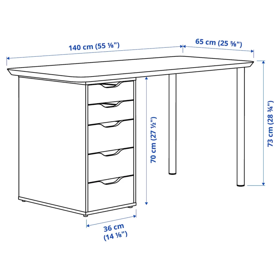 Письменный стол с ящиком - IKEA ANFALLARE/ALEX, 140x65 см, бамбук/белый, АНФАЛЛАРЕ/АЛЕКС ИКЕА (изображение №6)