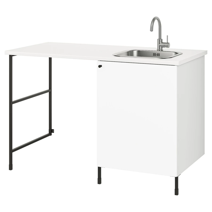 Комбинация шкафов для прачечной и кухни - ENHET  IKEA/ ЭНХЕТ ИКЕА, 139x63,5x87,5 см, белый/черный (изображение №1)